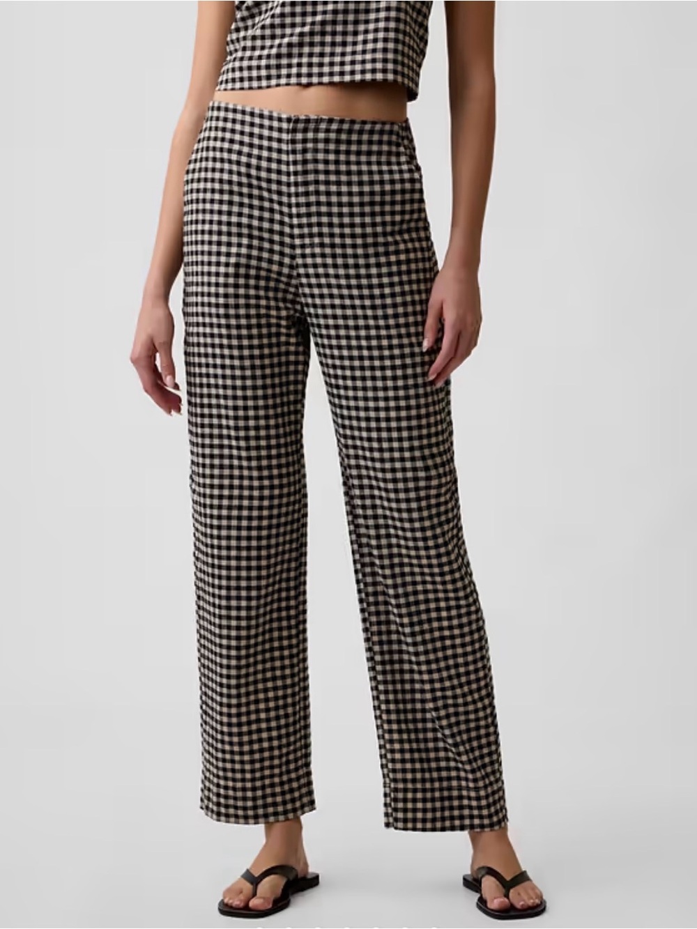 High Rise Linen Blend Straight Leg Cropped Pants NWT